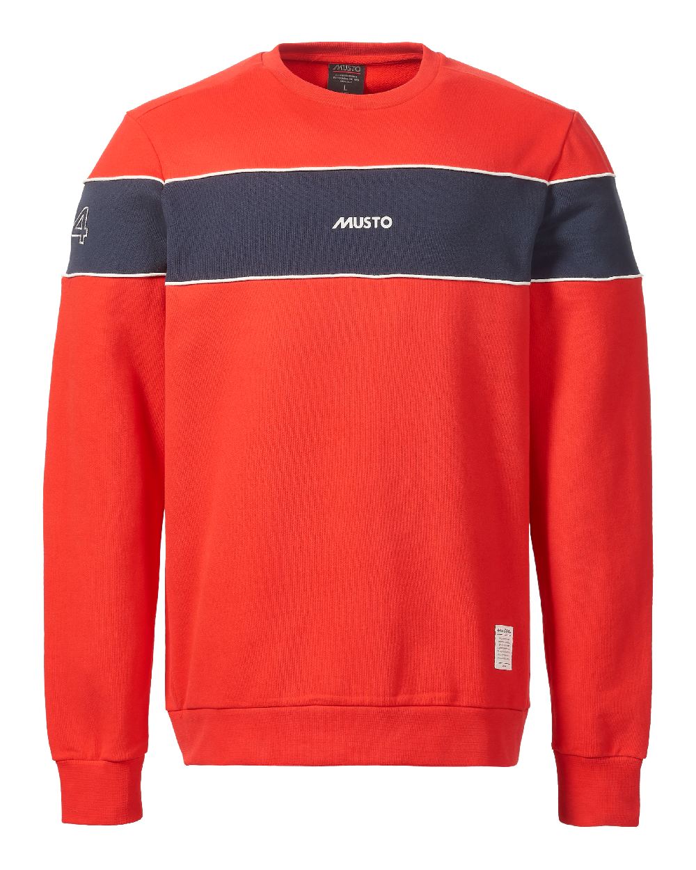 True Red coloured Musto Mens 64 Crew Sweat on white background 