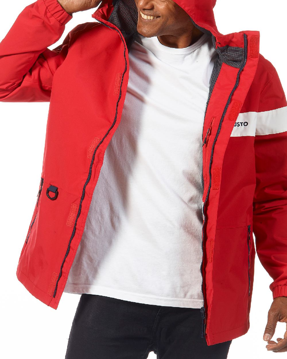 True Red coloured Musto Mens 64 Jacket on white background 