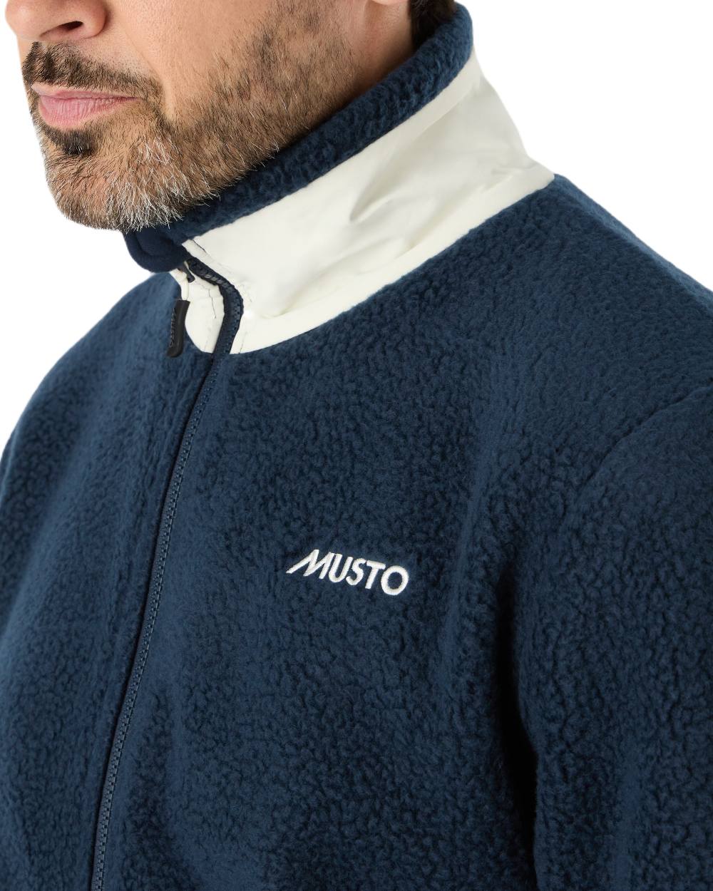 Aruba Blue/Navy/Antique Sail White Musto Mens 64 Pile Fleece Jacket On A White Background 