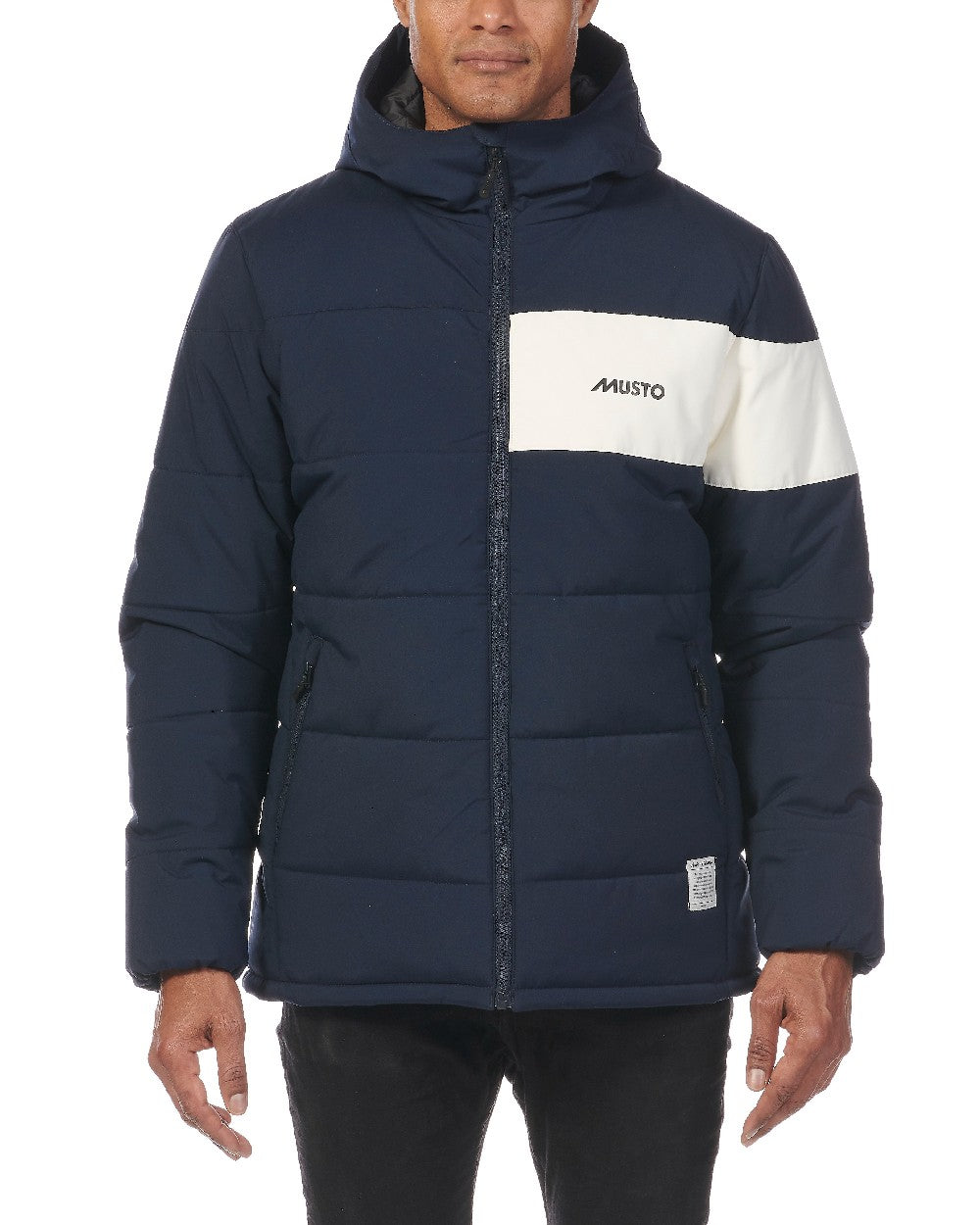 Navy coloured Musto Mens 64 Puffer Jacket on white background 