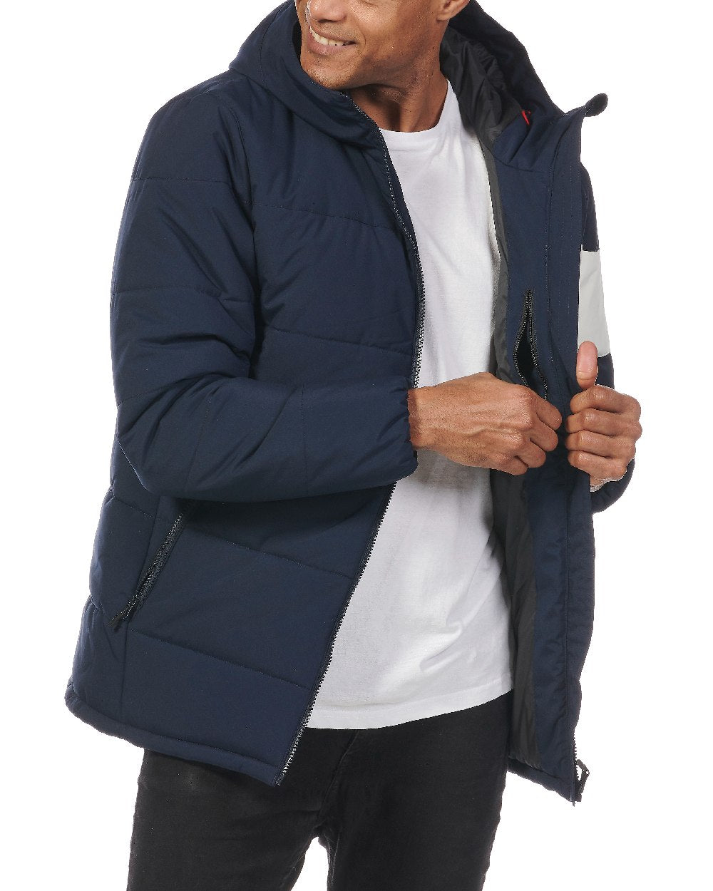 Navy coloured Musto Mens 64 Puffer Jacket on white background 