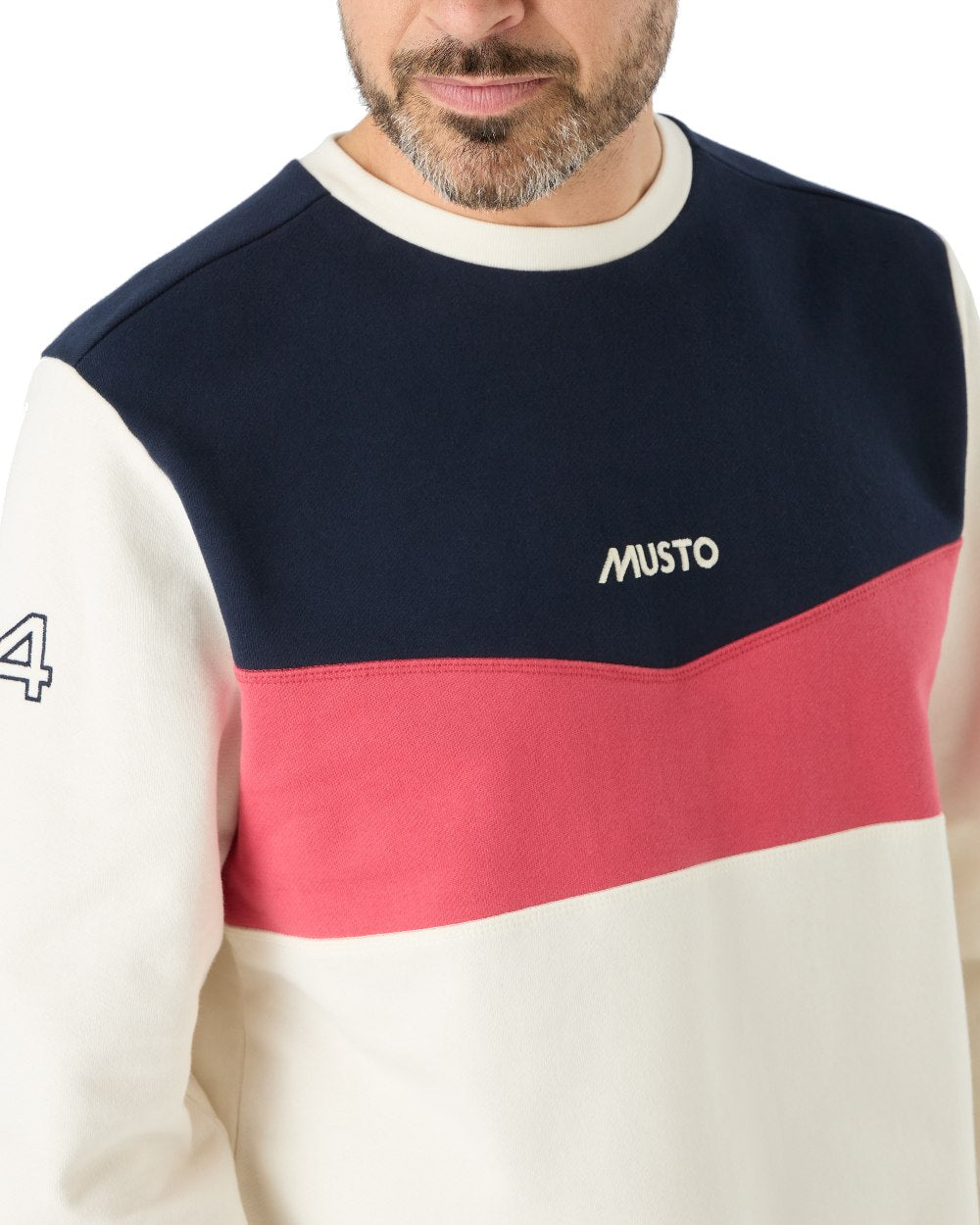 Antique Sail White Navy Musto Mens 64 Tri Colour Sweatshirt On A White Background 