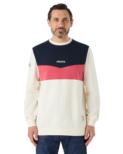 Antique Sail White Navy Musto Mens 64 Tri Colour Sweatshirt On A White Background 