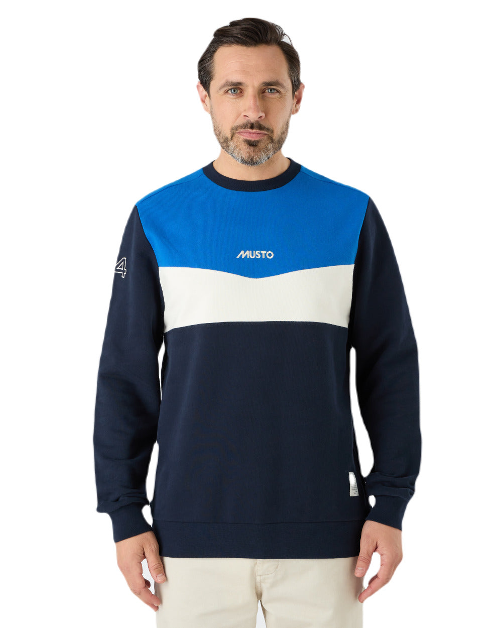 Aruba Blue Navy Antique Sail White Musto Mens 64 Tri Colour Sweatshirt On A White Background 