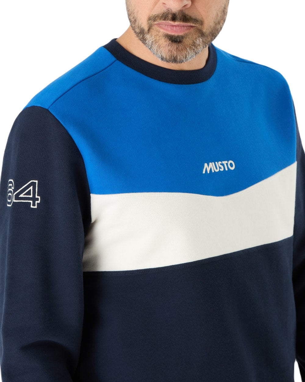 Aruba Blue Navy Antique Sail White Musto Mens 64 Tri Colour Sweatshirt On A White Background 