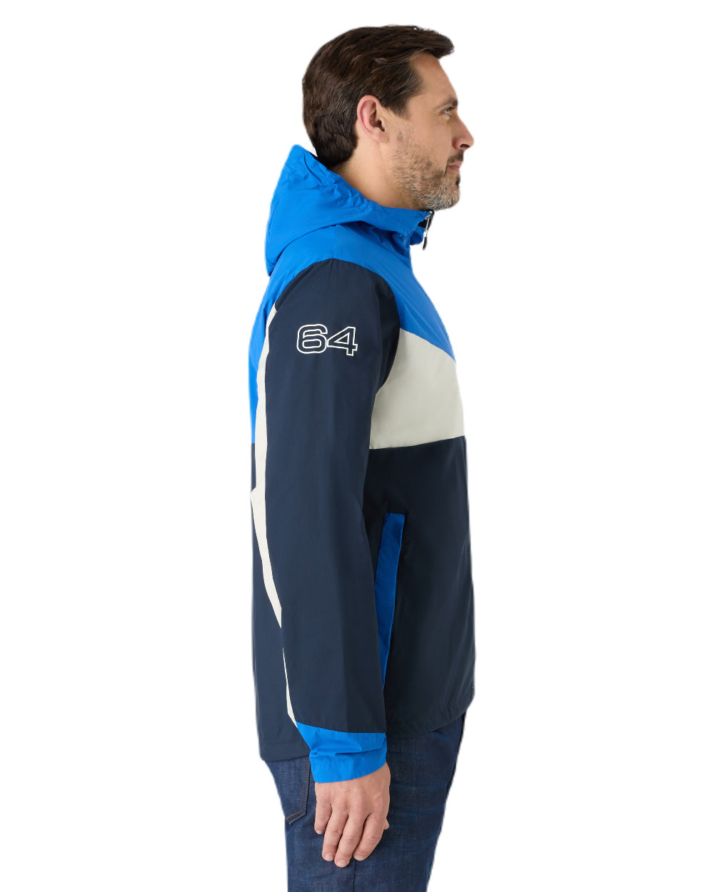 Aruba Blue/Navy Coloured Musto Mens 64 Windbreaker Jacket On A White Background 