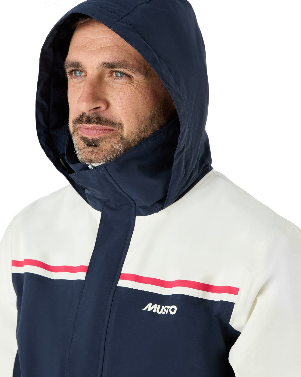 Antique Sail White/Navy Musto Mens 64 Waterproof Jacket On A White Background 
