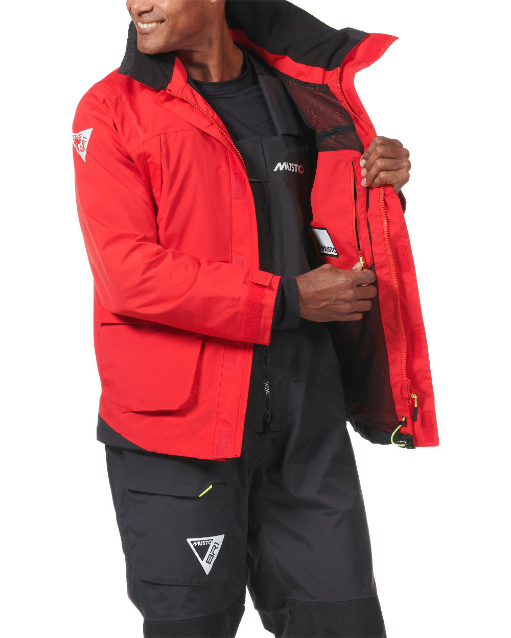 True Red coloured Musto Mens BR1 Channel Jacket on White background 