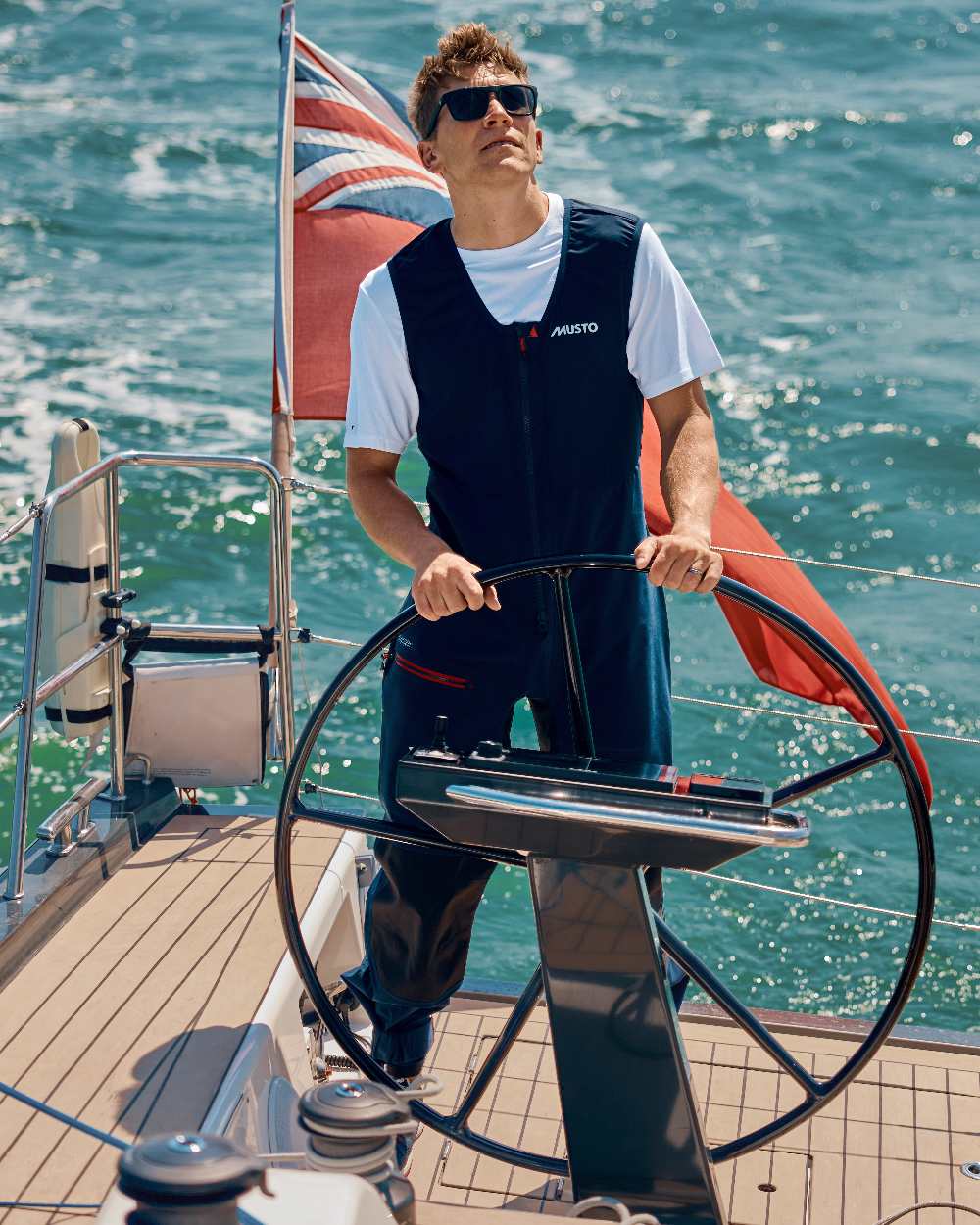 True Navy Coloured Musto Mens Br3 Sport Salopette on White Background
