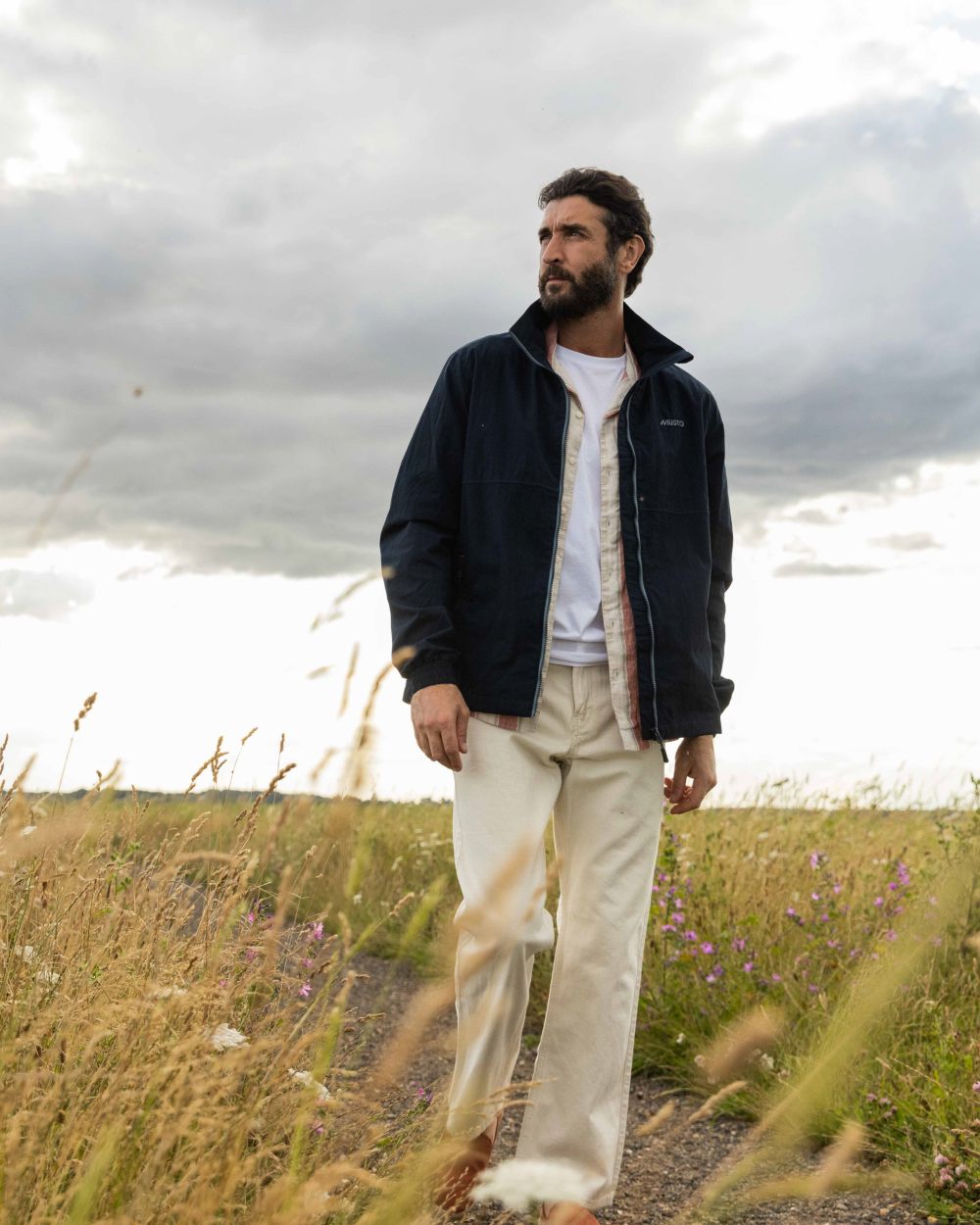 Navy Coloured Musto Mens Coastal Waterproof Jacket On A Coastal Background 