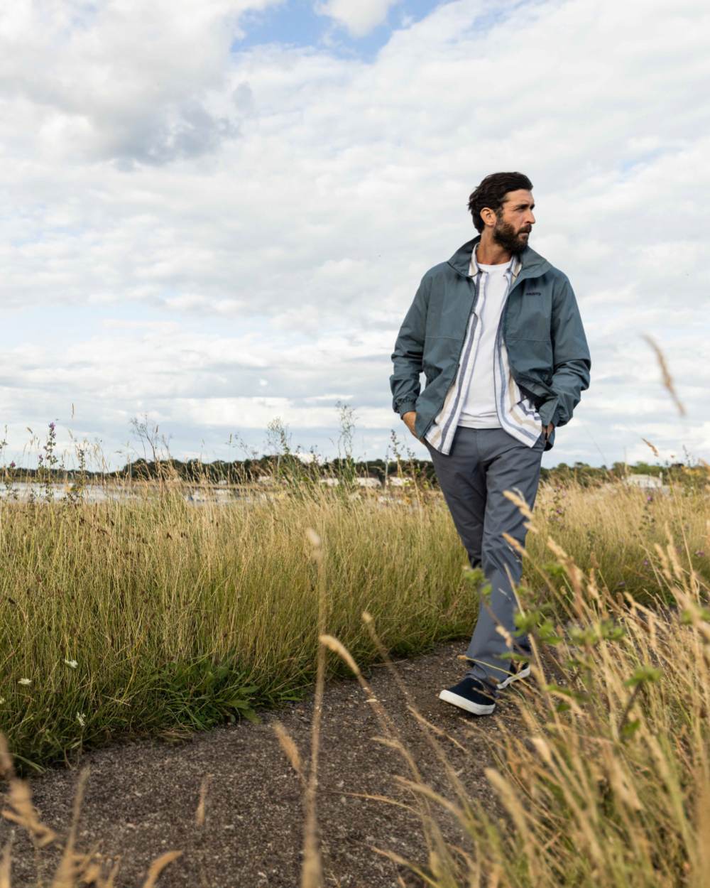 Stormy Weather Coloured Musto Mens Coastal Waterproof Jacket On A Coastal Background 