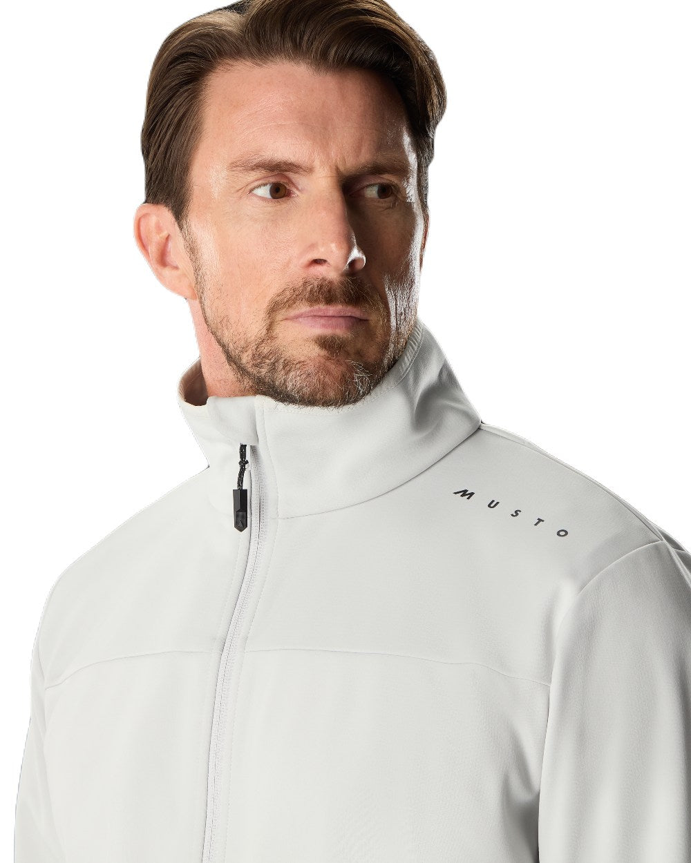 Platinum Coloured Musto Mens Evo Crew Softshell Jacket on White Background

