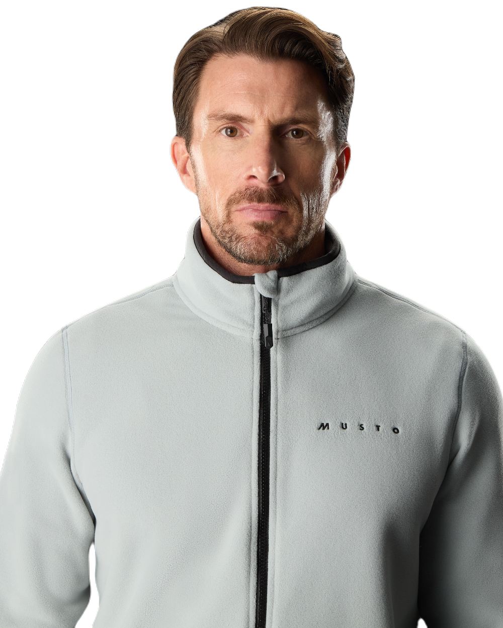 Quarry Coloured Musto Mens Evo Polartec 200 Fleece Jacket on White Background
