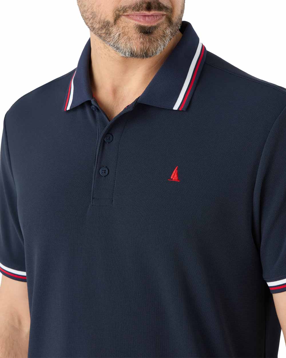 Navy coloured Musto Mens Evolution Pro Lite Short Sleeved Polo on White background 