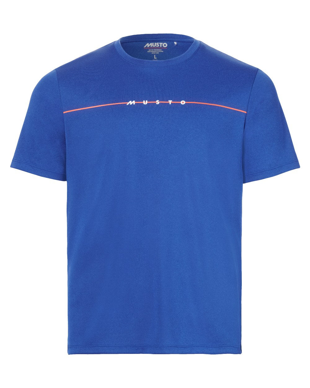 Mazarine Blue Coloured Musto Mens Evo Sunblock Graphic Short-Sleeve T-Shirt on White Background
