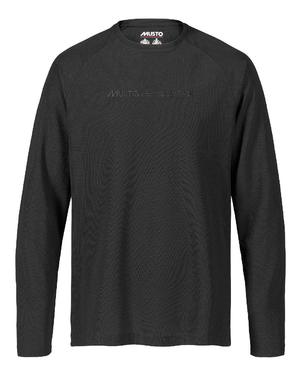 Black coloured Musto Mens Evolution Newport Osm Edye Long Sleeve T-shirt on white background 