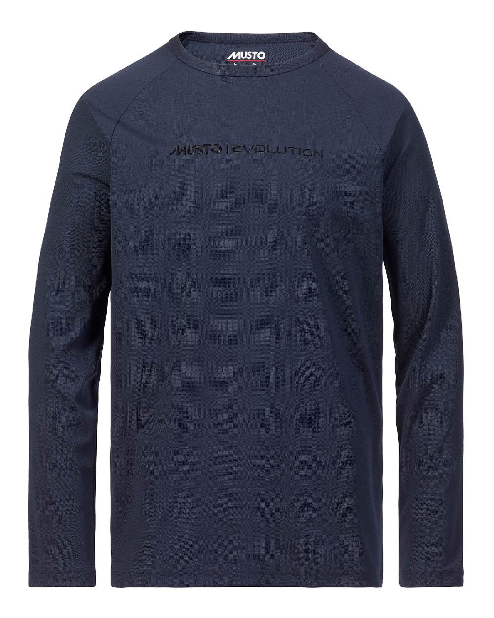 Navy coloured Musto Mens Evolution Newport Osm Edye Long Sleeve T-shirt on white background 