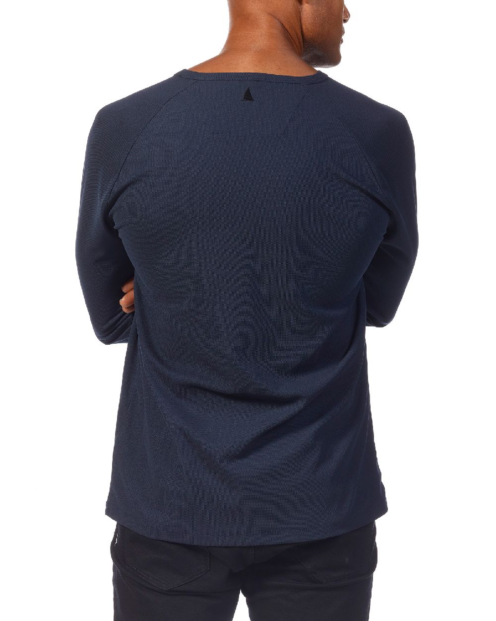 Navy coloured Musto Mens Evolution Newport Osm Edye Long Sleeve T-shirt on white background 