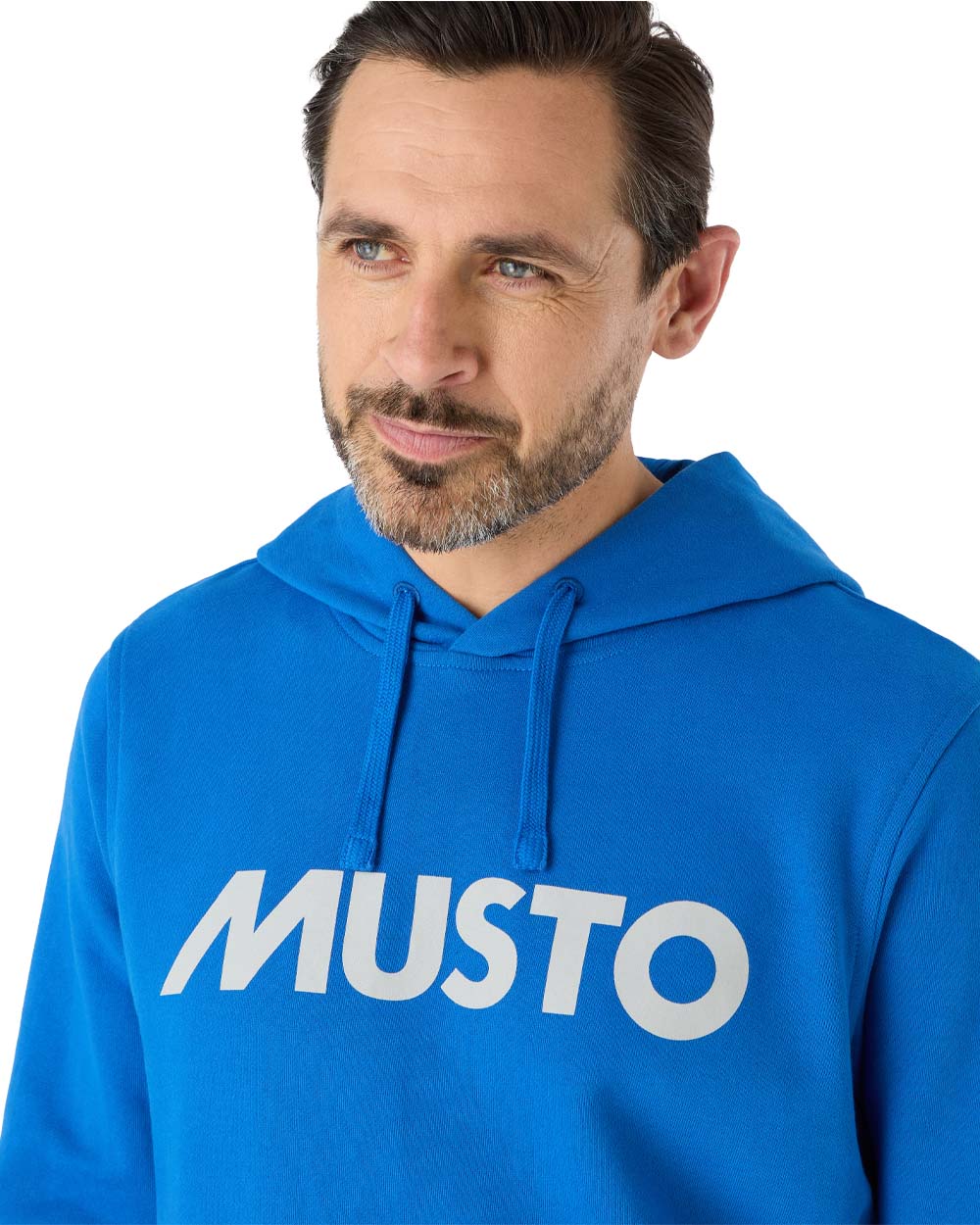 Aruba Blue coloured Musto Mens Logo Hoodie on White background 