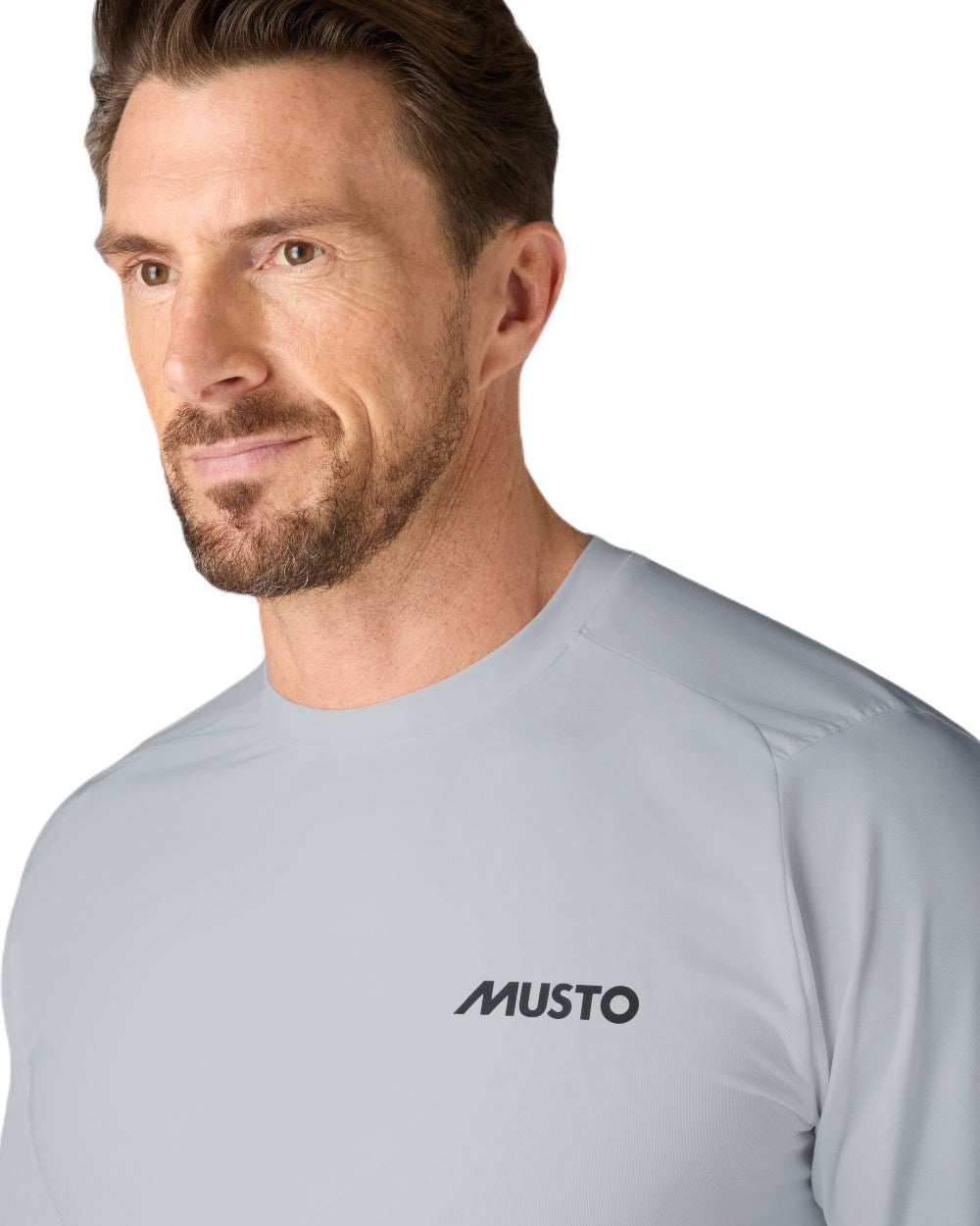 Grey Melange Coloured Musto Mens LPX Cooling Long Sleeve T-Shirt On A White Background 