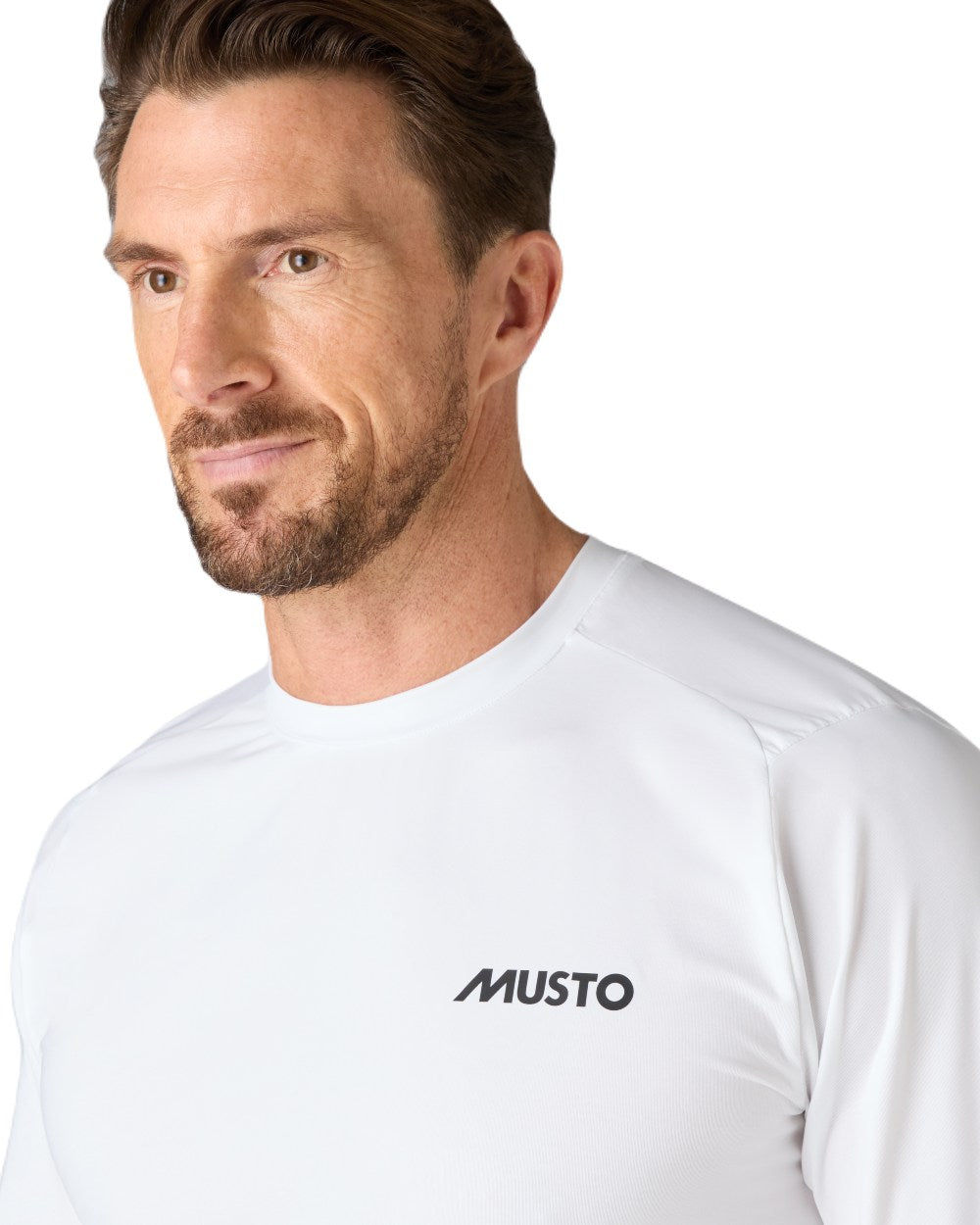 White Coloured Musto Mens LPX Cooling Long Sleeve T-Shirt On A White Background 