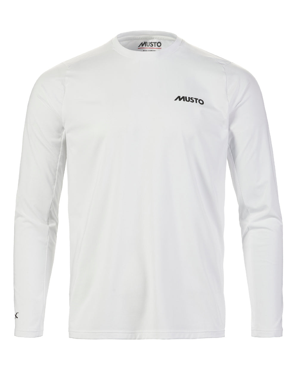 White Coloured Musto Mens LPX Cooling Long Sleeve T-Shirt On A White Background 