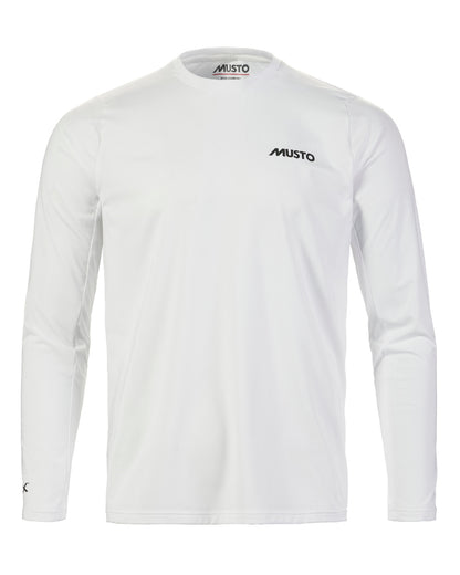 White Coloured Musto Mens LPX Cooling Long Sleeve T-Shirt On A White Background 