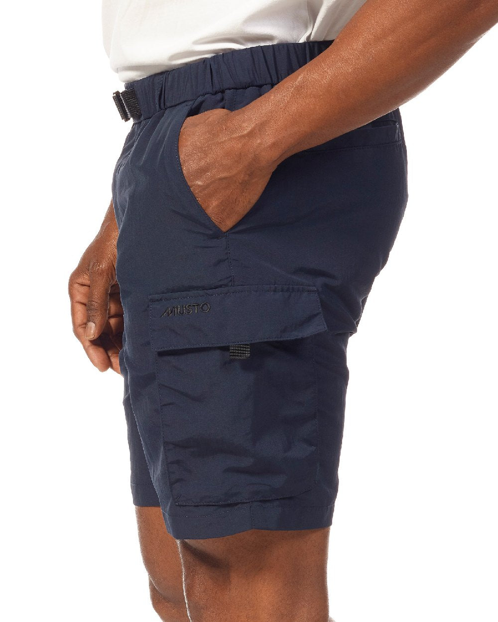 Navy coloured Musto Mens Marina Bay Shorts on white background 