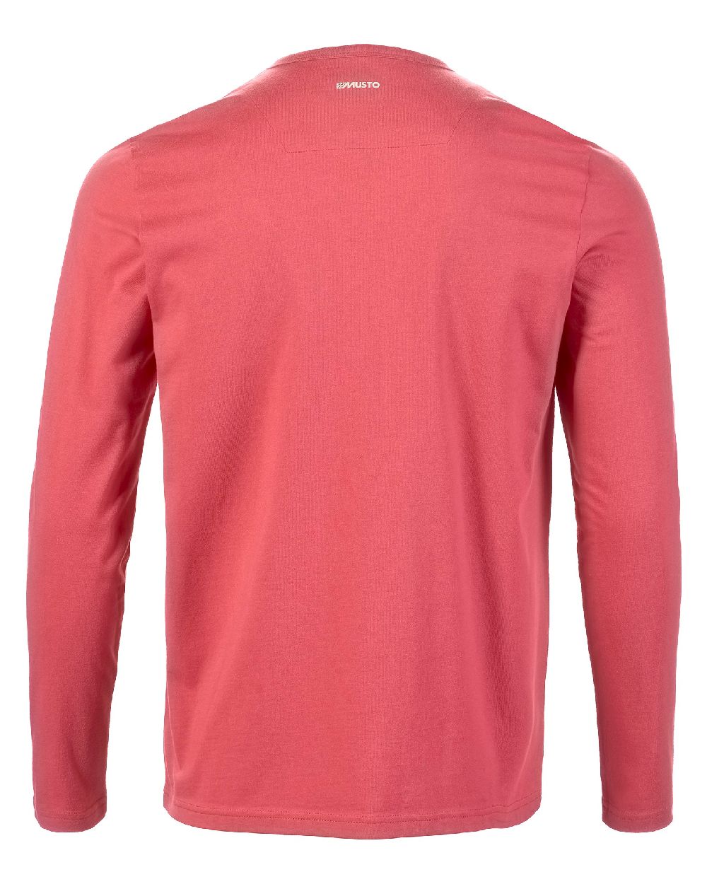 Sweet Raspberry coloured Musto Mens Marina Long Sleeve Logo T-Shirt on white background 