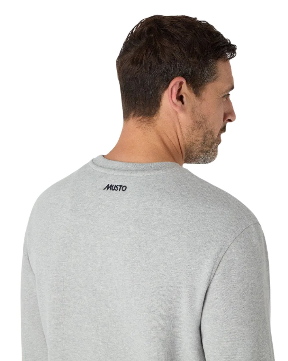 Grey Melange Coloured Musto Mens Original Crew Neck Sweater on White Background

