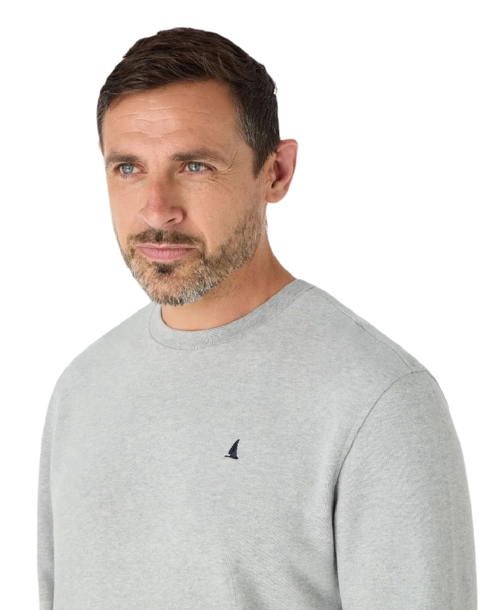 Grey Melange Coloured Musto Mens Original Crew Neck Sweater on White Background
