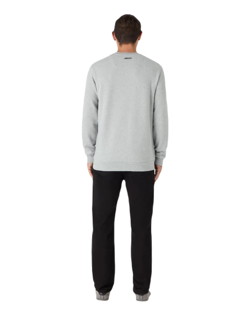 Grey Melange Coloured Musto Mens Original Crew Neck Sweater on White Background
