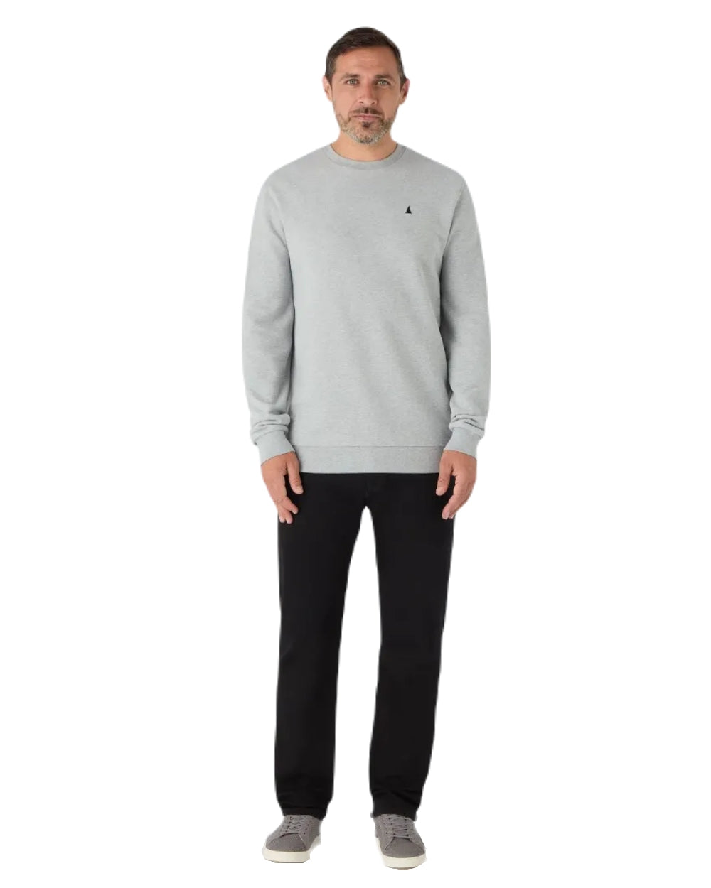 Grey Melange Coloured Musto Mens Original Crew Neck Sweater on White Background

