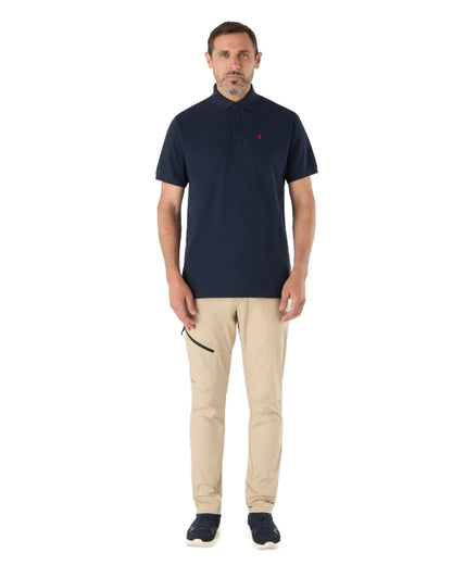 Navy Coloured Musto Mens Original Short Sleeve Polo Shirt on White Background
