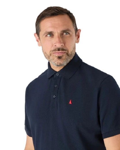 Navy Coloured Musto Mens Original Short Sleeve Polo Shirt on White Background
