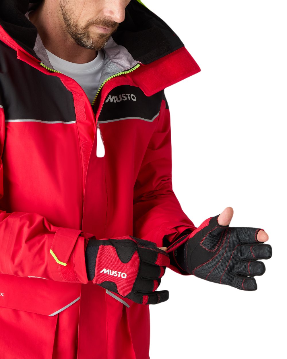 True Red Coloured Musto Performance Long Finger Glove 2.0 on White Background
