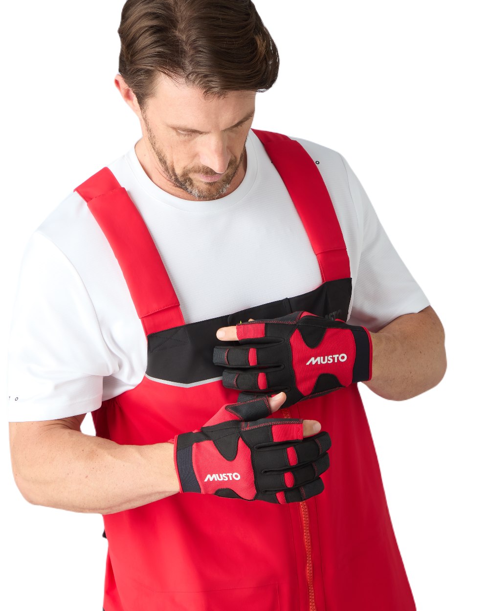True Red Coloured Musto Performance Long Finger Glove 2.0 on White Background
