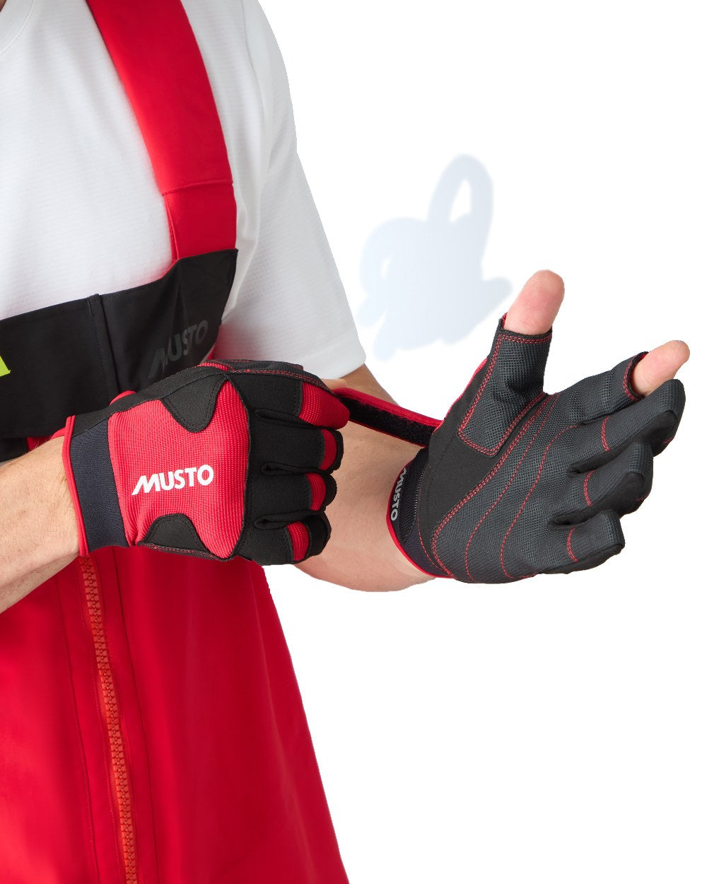 True Red Coloured Musto Performance Long Finger Glove 2.0 on White Background
