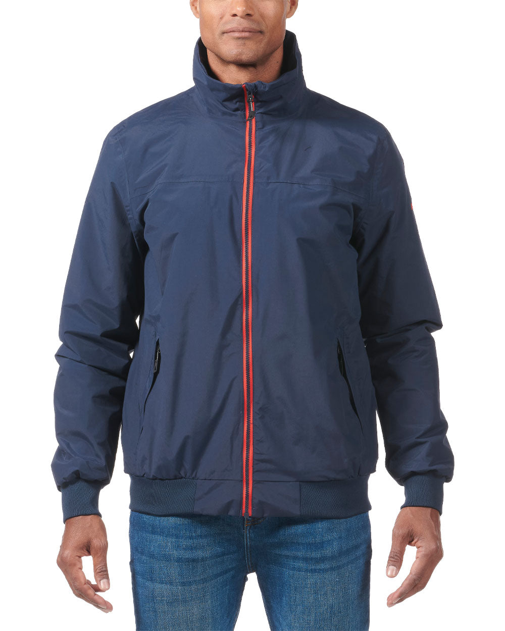 Navy Red coloured Musto Snug Blouson Jacket on White background 