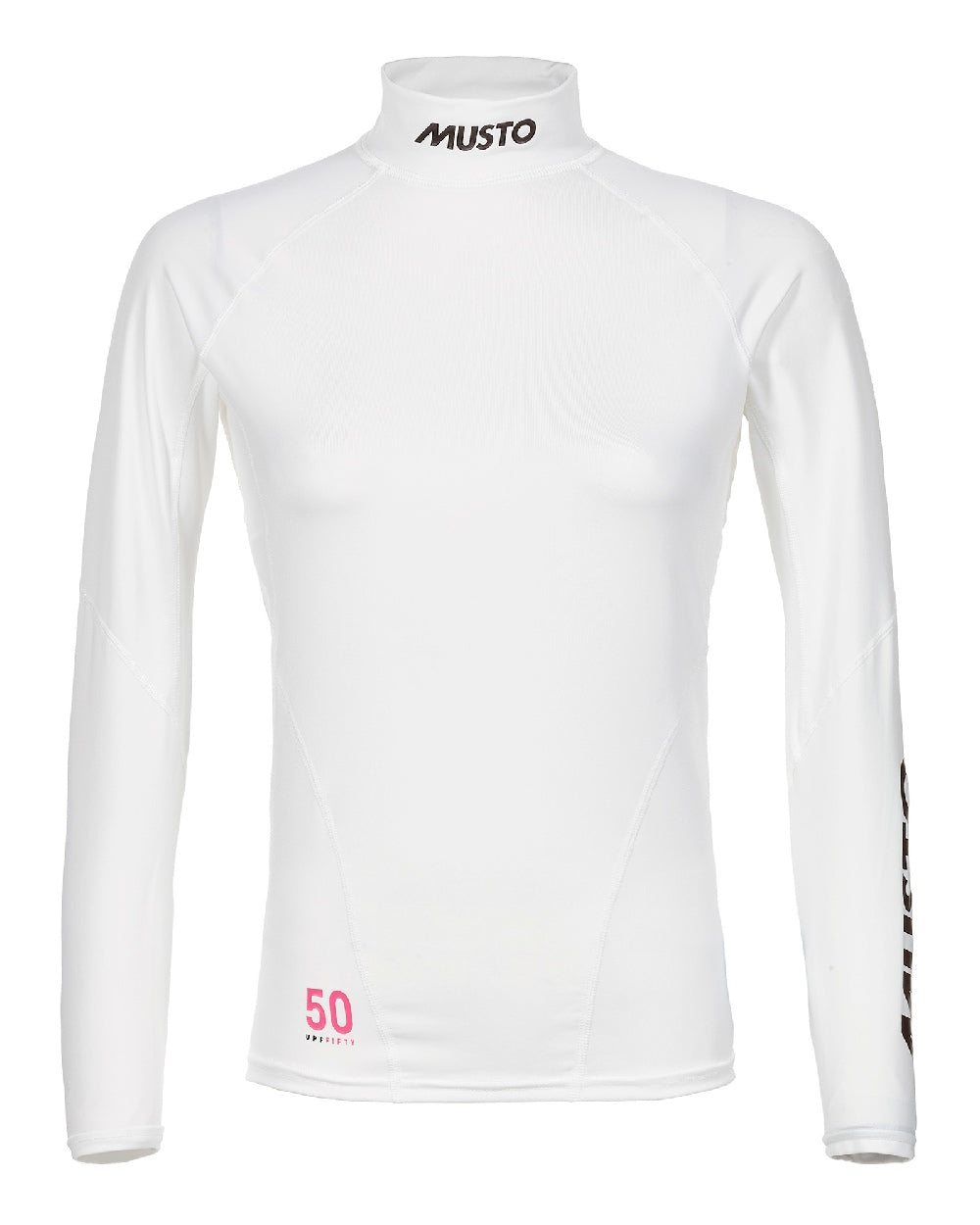 White coloured Musto Womens Champion Long Sleeves Rash Guardon white background 