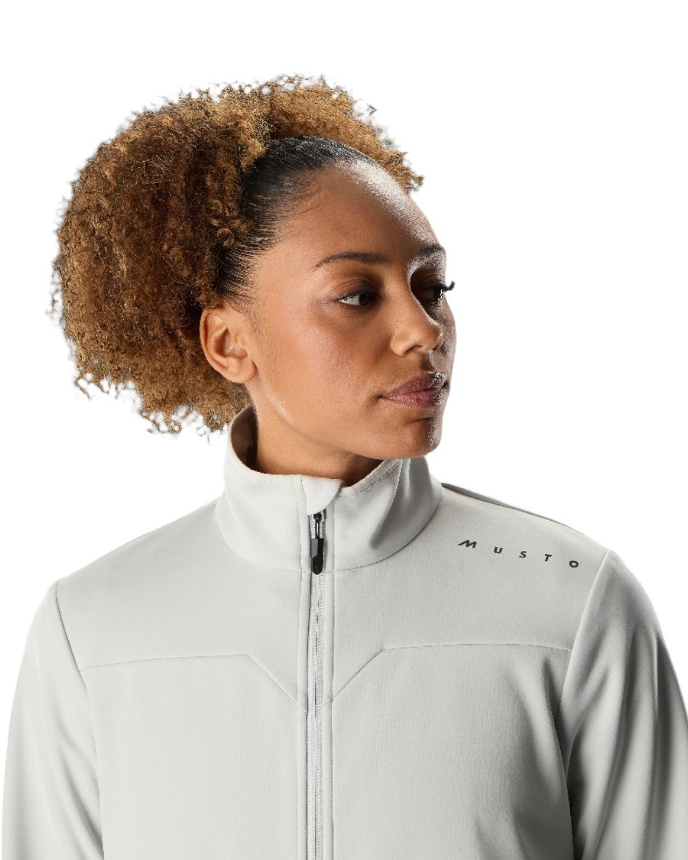Platinum Coloured Musto Womens Evo Crew Softshell Jacket on White Background
