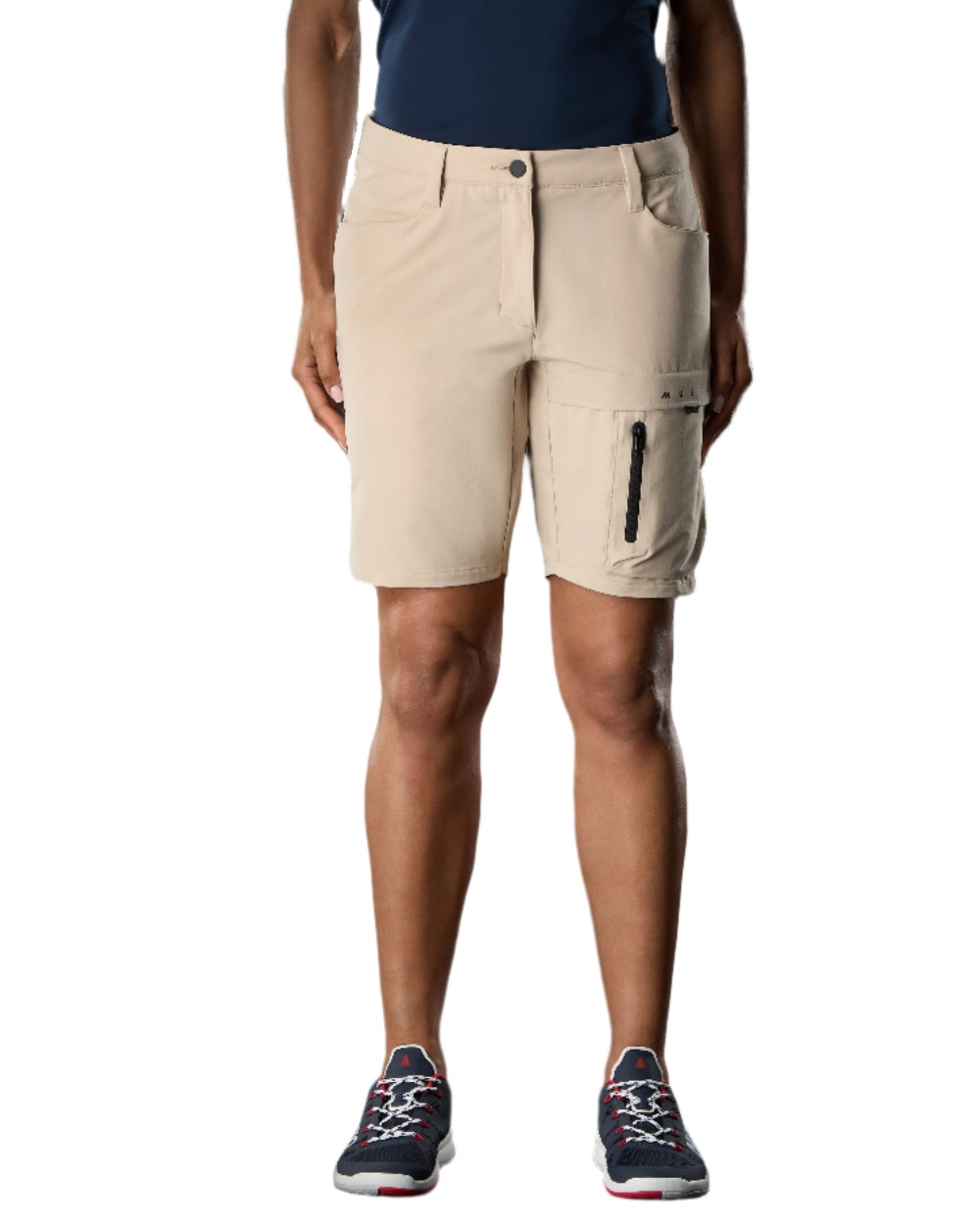 Light Stone Coloured Musto Womens Evo Deck Stretch Shorts on White Background
