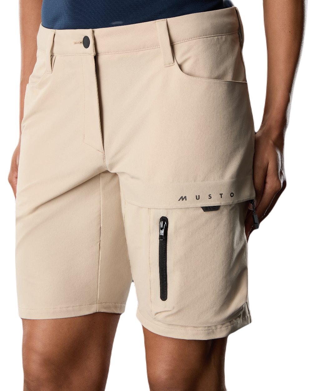 Light Stone Coloured Musto Womens Evo Deck Stretch Shorts on White Background
