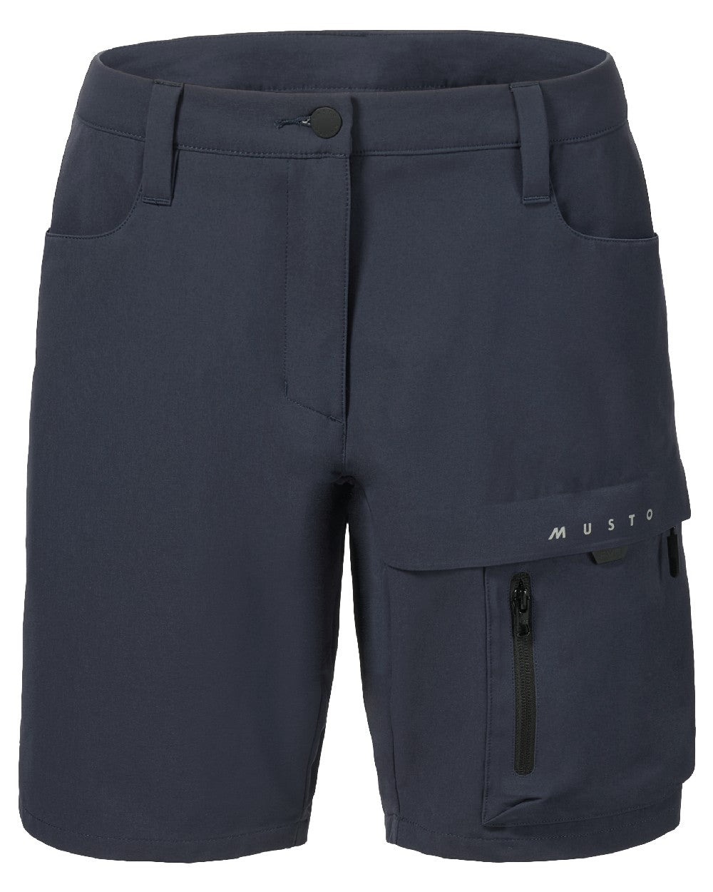 True Navy Coloured Musto Womens Evo Deck Stretch Shorts on White Background

