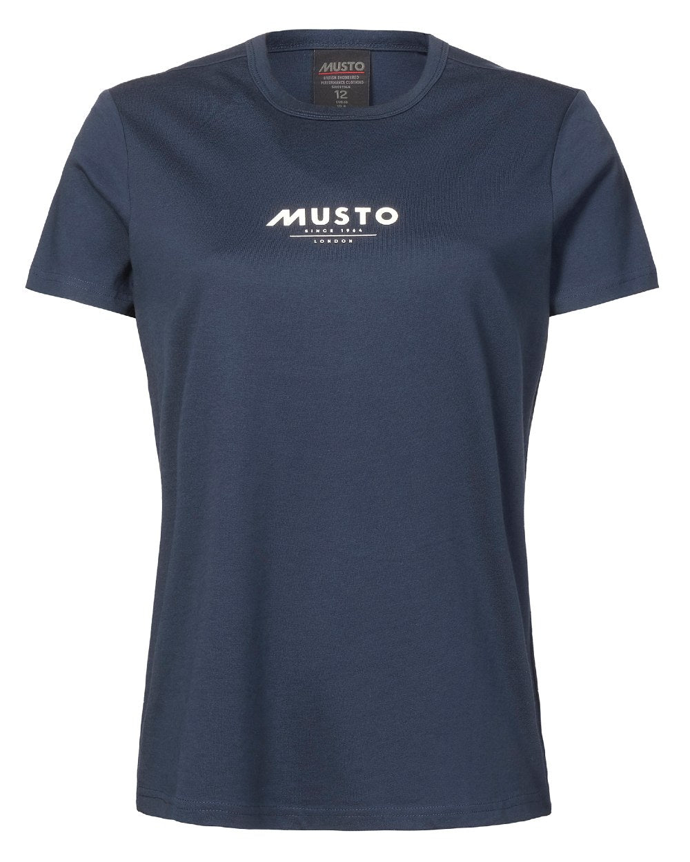 Navy Coloured Musto Womens Marina Short Sleeve T-Shirt On A White Background 