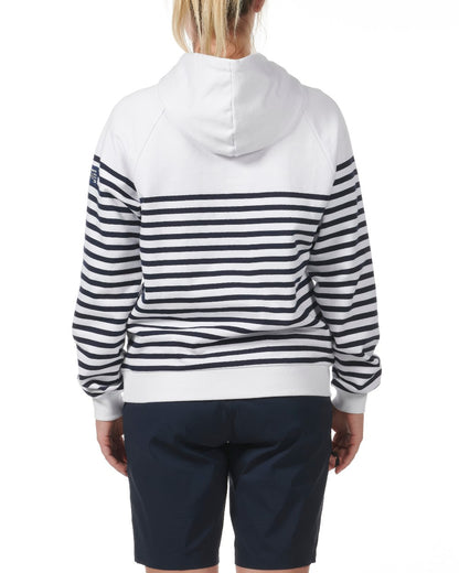 White/Navy Coloured Musto Womens Marina Stripe Hoodie On A White Background 