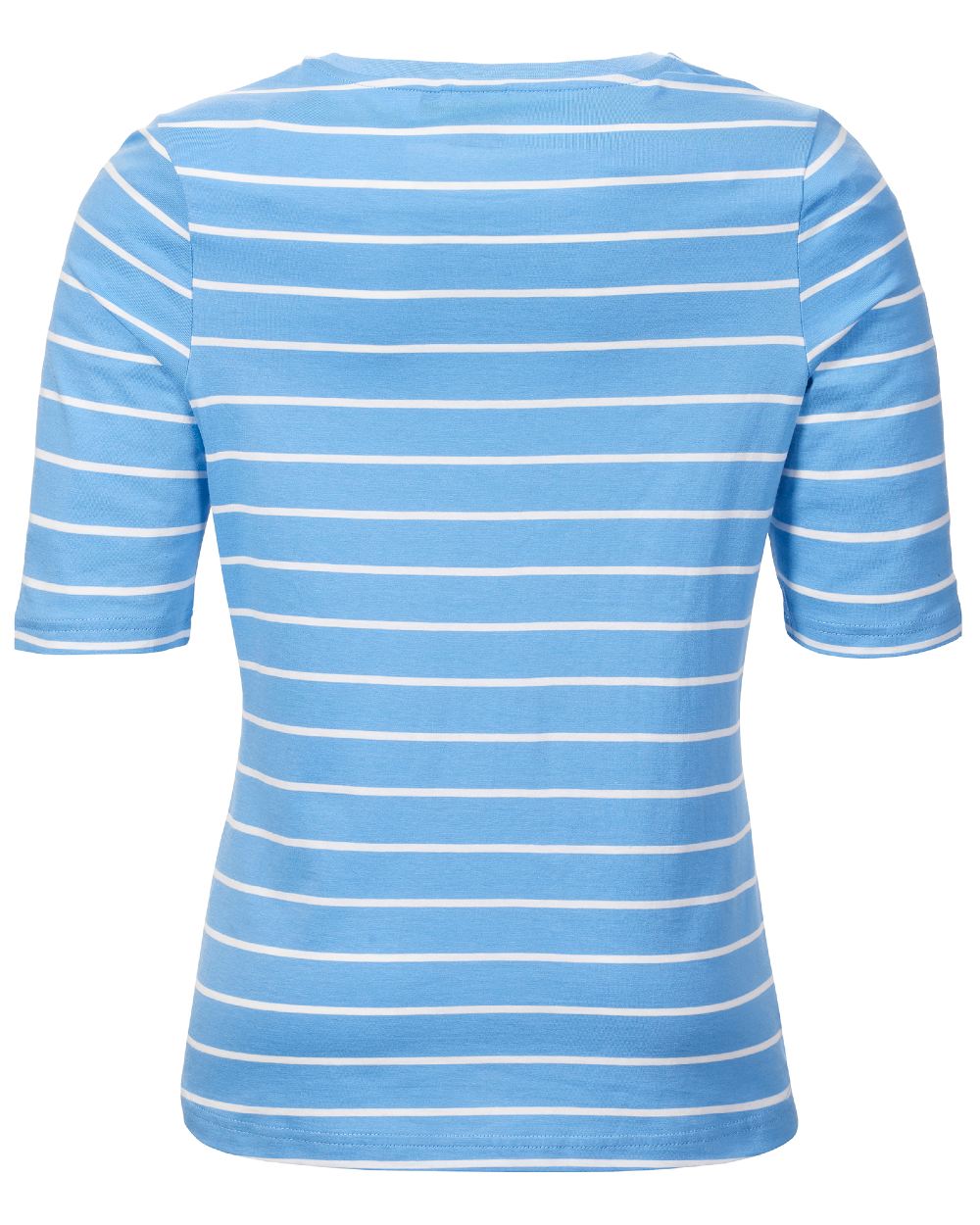 Silver Lake Blue Coloured Musto Womens Marina Stripe Short Sleeve T-Shirt On A White Background 