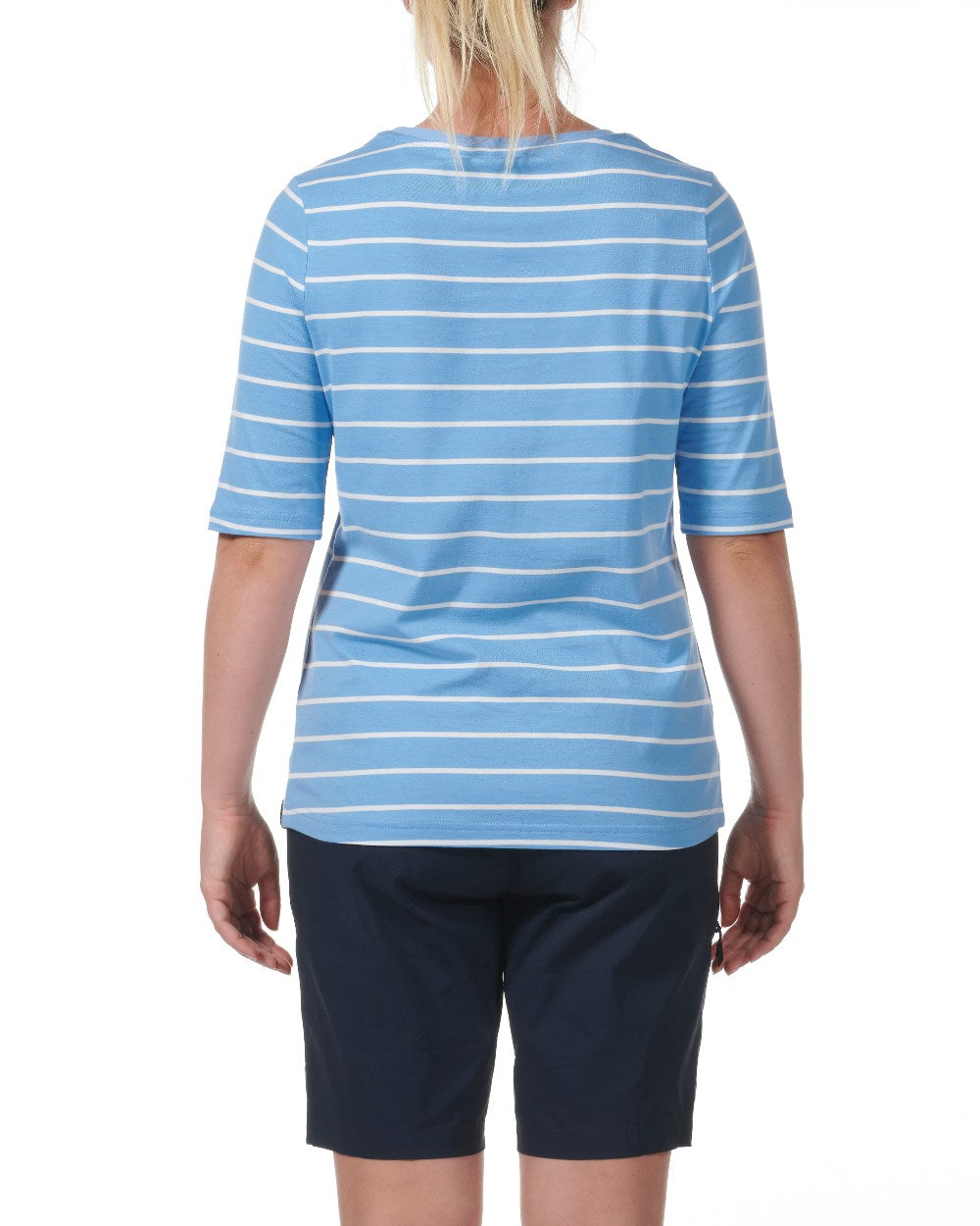 Silver Lake Blue Coloured Musto Womens Marina Stripe Short Sleeve T-Shirt On A White Background 