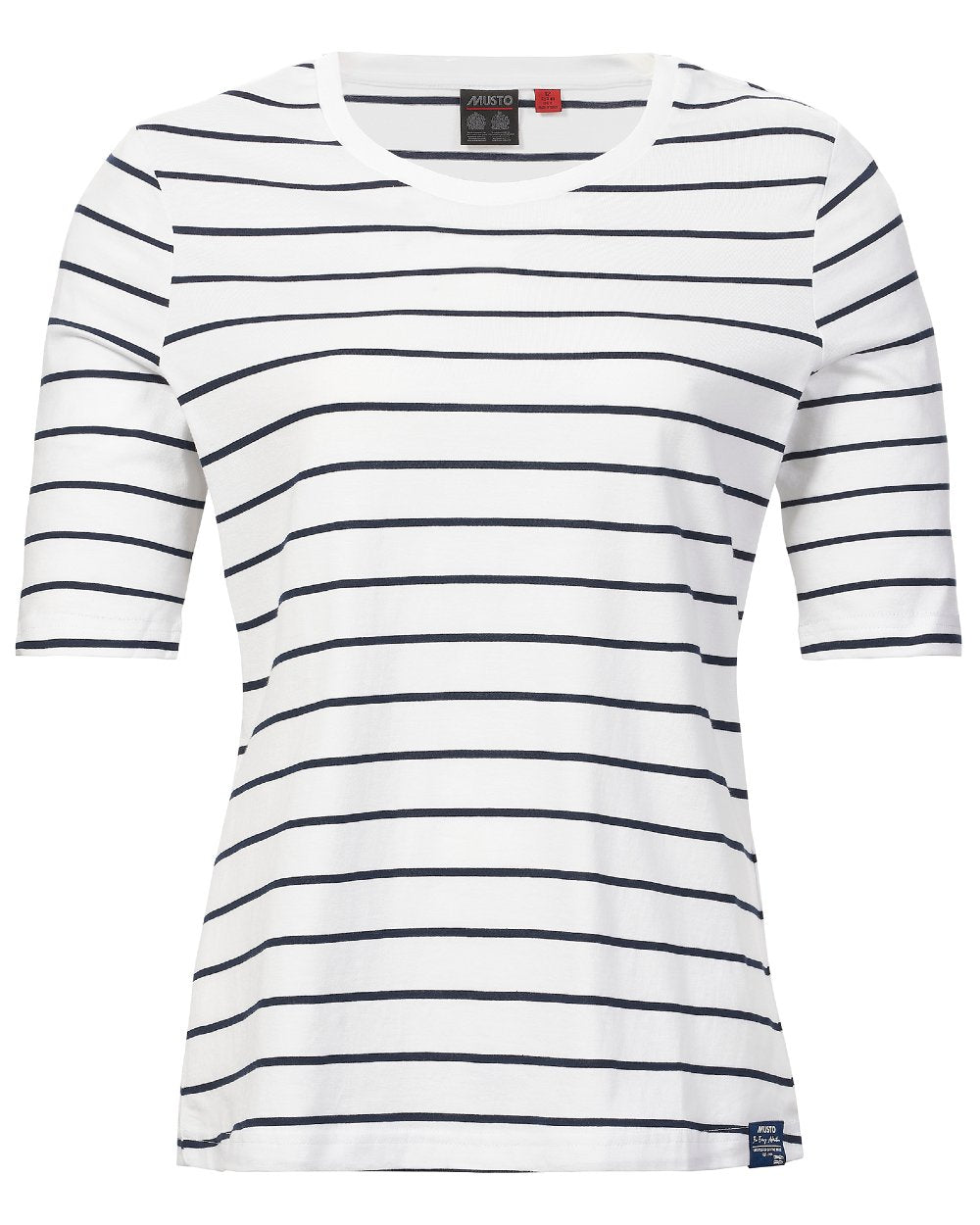 White Coloured Musto Womens Marina Stripe Short Sleeve T-Shirt On A White Background 