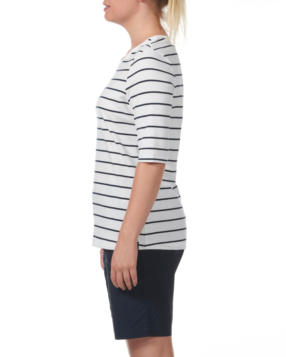 White Coloured Musto Womens Marina Stripe Short Sleeve T-Shirt On A White Background 